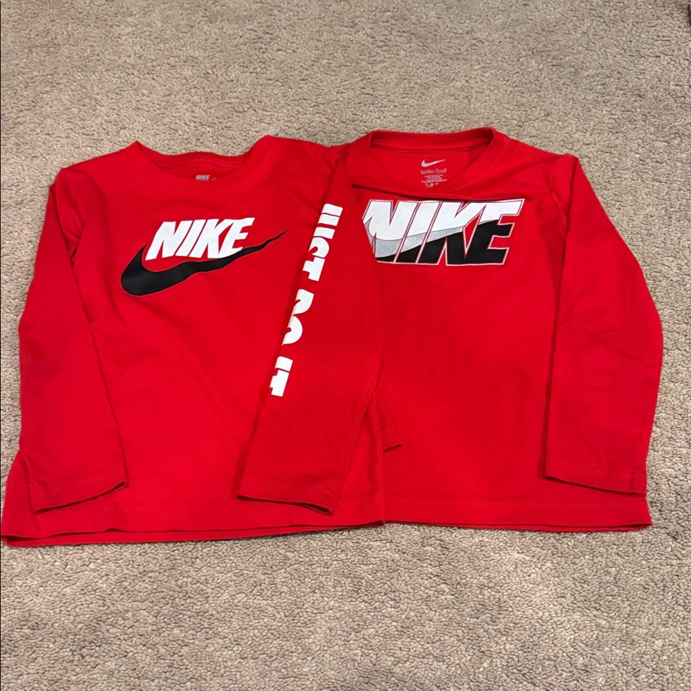 Little Boys Red Nike Long Sleeve Tees - Set of Two